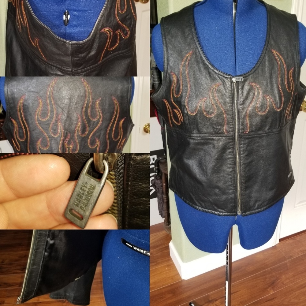 Harley Davidson leather vest with flames